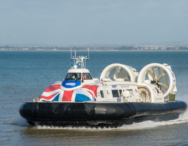 A Hovertravel craft on the sea